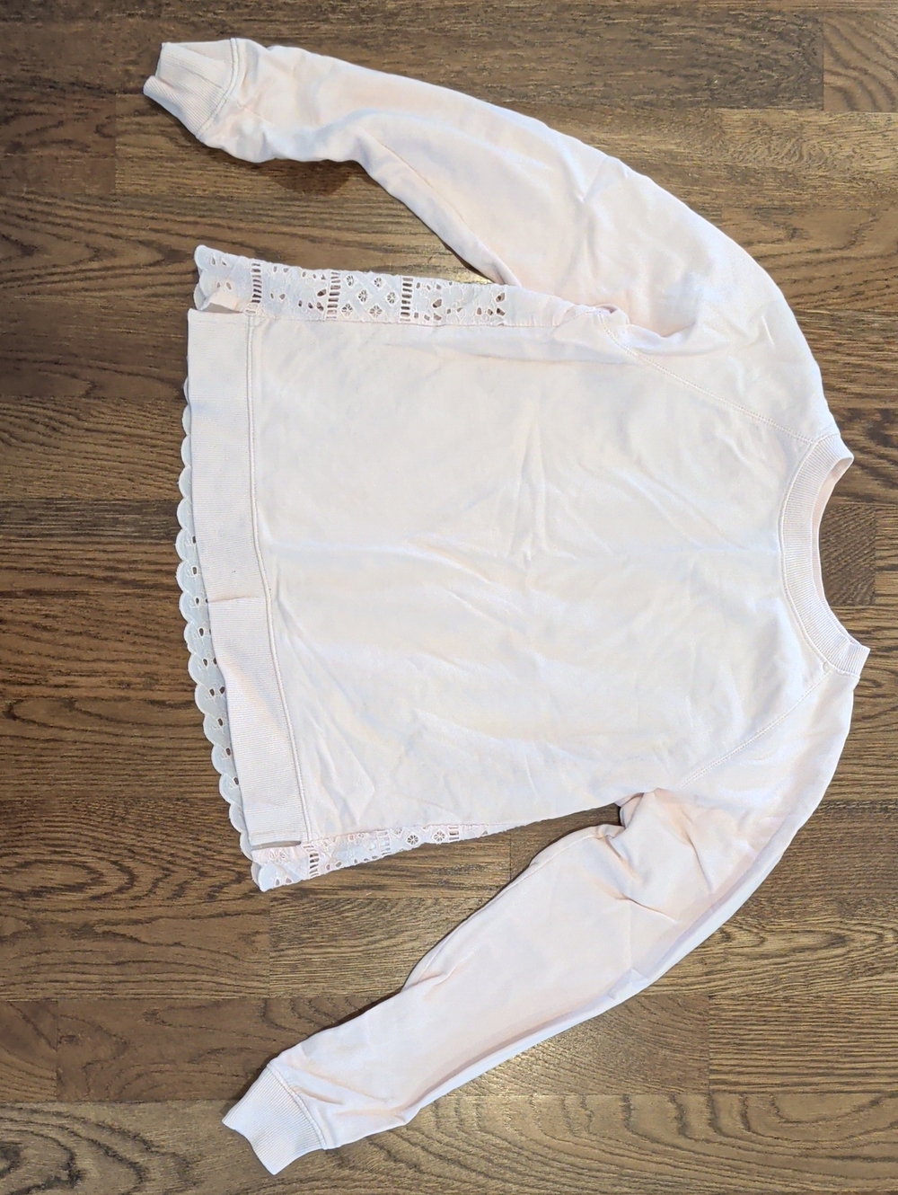 J. Crew Light Pink Eyelet-Hem Pullover Sweatshirt